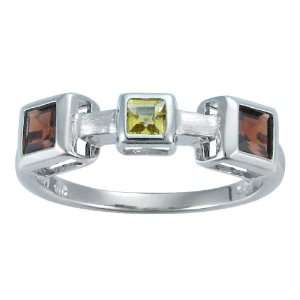  Sterling Silver Garnet and Citrine Stackable Ring, Size 7 