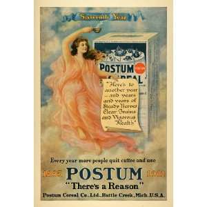  1911 Ad Postum Coffee Substitute Goddess Gown Clouds 