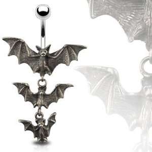  Gothic Tri Vampire Bats Dangling Belly Ring   14G   3/8 