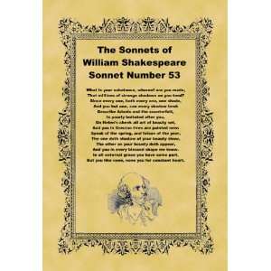   A4 Size Parchment Poster Shakespeare Sonnet Number 53