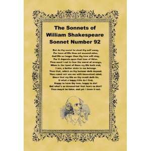   A4 Size Parchment Poster Shakespeare Sonnet Number 92