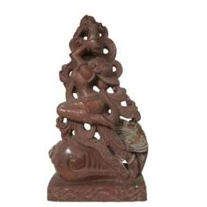  Hindu Goddess of Wealth Lakshmi Blowing Conch Stone Statue 