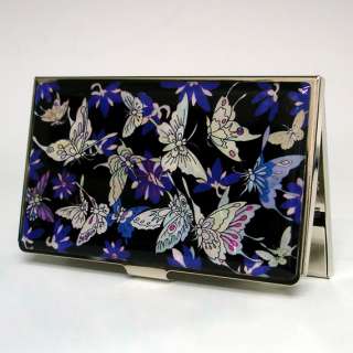 MOP Blue Butterfly Design Business Credit Name ID Card Holder Case 