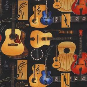  Guitars on Black by Michael Miller Fabrics Two Yards (1.8m 