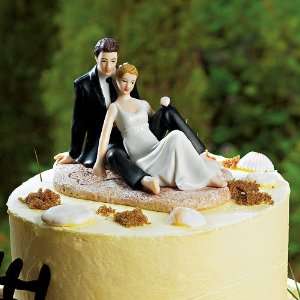  Wedding Cake Topper   Wedding Couple Lounging   Beach (1 Topper 