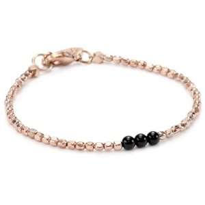   Beaded Tiny Rose Gold Bead Strand Bracelet with 3 Onyx Beads: Jewelry