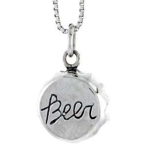 925 Sterling Silver Beer Cap Pendant (w/ 18 Silver Chain), 9/16 inch 