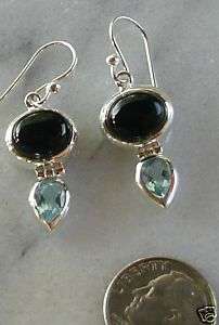 New Jewelry Silver Onyx and Topaz Gemstone Earrings  