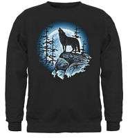 Lone Wolf Howling at the moon Black Crewneck Sweatshirt  
