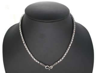 4MM Braid Woven 925 Sterling Silver Bali Chain Necklace Handmade Black 