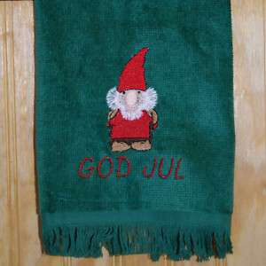 Scandinavian Gnome Tomte God Jul Embroidered Towel  