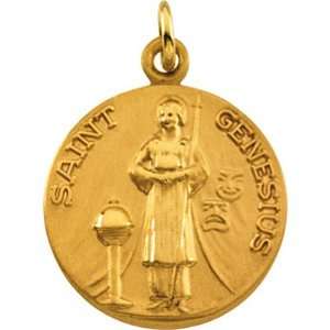  14K Yellow Gold St. Genesius Medal   18.00mm: Jewelry