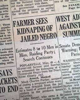 POPLARVILLE MS Negro Lynching Mack Parker1959 Newspaper  