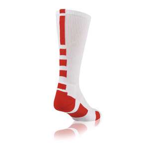 NEW TCK Elite Baseline Basketball Socks, White/Scarlet Red, proDRI 