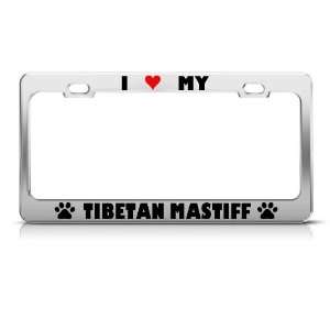 Tibetan Mastiff Paw Love Heart Dog license plate frame Stainless