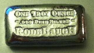 One Ounce Bar of Premium Poured .999 Rodebaugh Silver Ingot Highly 