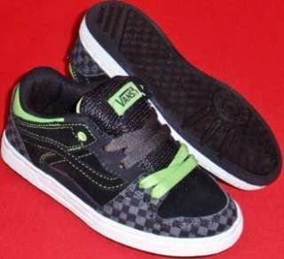 NEW Boys Youth VANS BAXTER Black/Green Check Athletic Sneakers Skate 