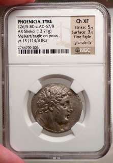 TYRE Phoenicia 114BC Ancient Silver Greek Coin NGC ChXF  