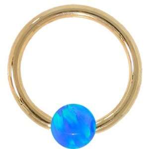   14G 3/8 Blue Opal Solid 14kt Yellow Gold Captive Bead Ring Jewelry