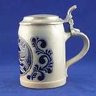 d719 Stag on German Stone ware STEIN with Pewter Cover
