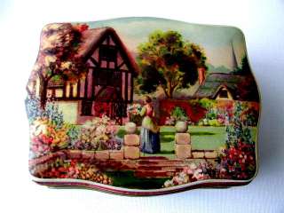 LOVELY Vintage TIN Candy BOX w/ ENGLISH GARDEN LITHO Great Britain 
