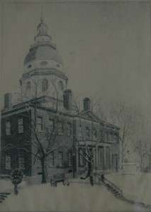  Etching State House Signed Theodore Roosevelt McKeldin Governor  