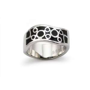  Stainless Steel Womens Ring w/ Black Resin Inlay (Size 6 