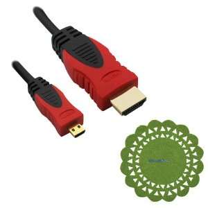  GTMax 10FT Gold Plated Micro HDMI Cable (Red / Black) + Cup Pad 