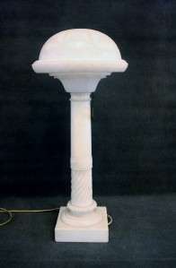 C1910 HANDSOME ALABASTER CLASSICAL REVIVAL COLUMN LAMP W/ GLASS SHADE 