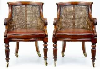 PAIR OF MAHOGANY BERGERE LIBRARY CHAIRS  
