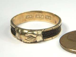 ANTIQUE ENGLISH 9K GOLD WOVEN HAIR BAND MOURNING RING c1880 CLASPED 