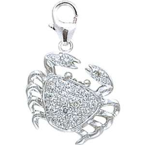  14K White Gold Diamond Crab Charm: Jewelry