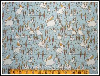 Whimsical Easter Bunny Rabbits Carrots Fabric BTY  