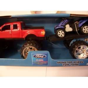   150 Monster Wheel Tow Team (Red Truck, Blue 4 Wheeler): Toys & Games