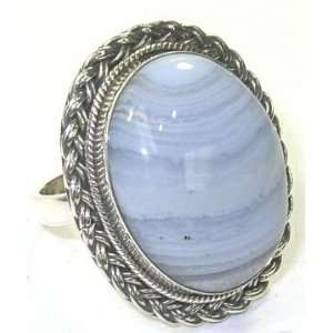    Size 8 Blue Lace Agate & Sterling Silver Ring