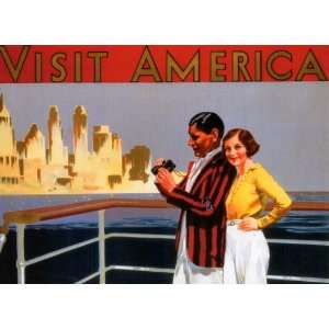  AMERICA SHIP BOAT NEW YORK VINTAGE POSTER CANVAS REPRO