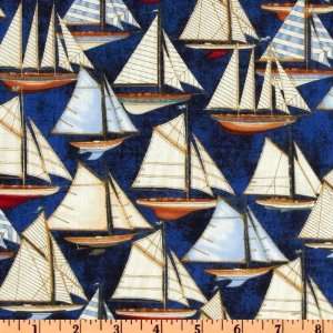  44 Wide Anchors Aweigh Sail Boats Navy Fabric By The 