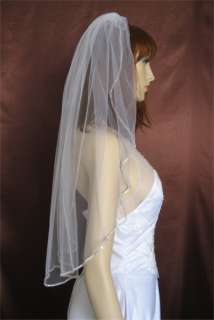 1T Shoulder White Rhinestone Edge Bridal Veil  