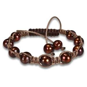  Brown Silk Cord Brown Pearl Shambhala Bead Bracelet, 8 Jewelry