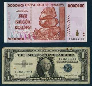 BILLION ZIMBABWE DOLLARS + 1$ U.S. SILVER CERTIFICATE  