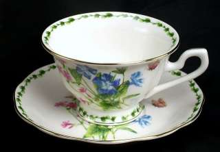 Gracie Butterfly & Blue Floral Tea Cup & Saucer Set  