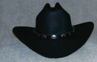 BLACK FELT COWBOY CATTLEMAN HAT  Leather Band & Conchos  New  Size 7 5 