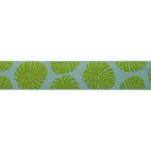  Green Philodendron on Blue Woven Ribbon   1.5 Arts 