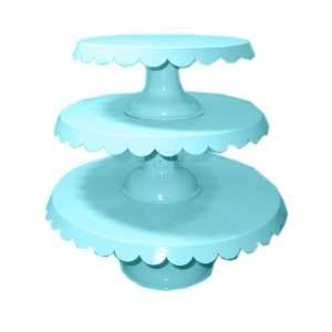 SET OF 3 CAKE STAND COLOR TIN TEAL 