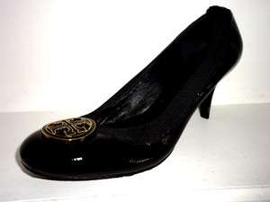 TORY BURCH Caroline Black Patent Leather Medallion LOGO Ballet Shoes 