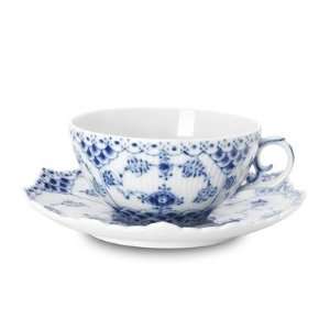    Blue Fluted Full Lace 7.5 Oz Tea Cup and Saucer: Kitchen & Dining