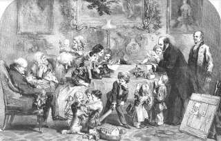 FAMILY: Christmas presents.Children. Antique print.1856  