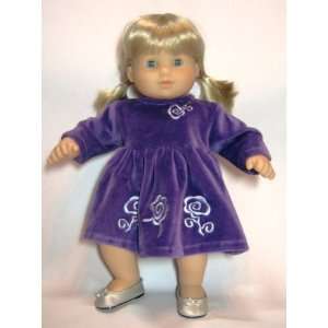  Purple Velvet Dress With Silver Embroidery. Fits 15 Dolls 