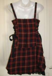 Lip Service Red Plaid Corset Dress Buckles Ribbons Ruffles Clasps S 