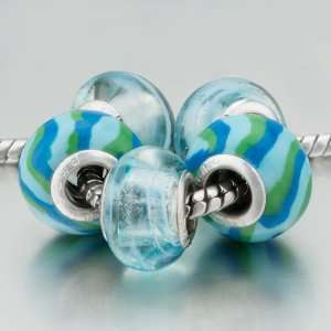   Blue Green Stripe Pattern Pandora Beads Bracelets Pugster Jewelry